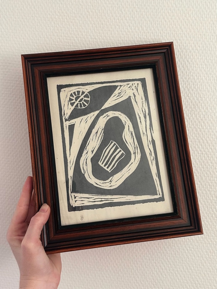 Mid 20th century linocut, framed