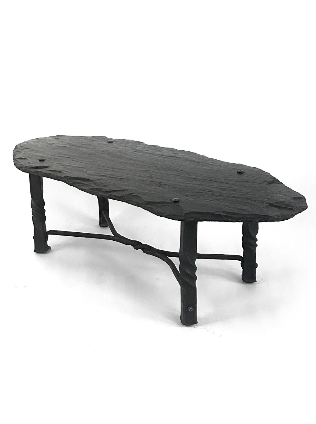 French low table in iron and slate