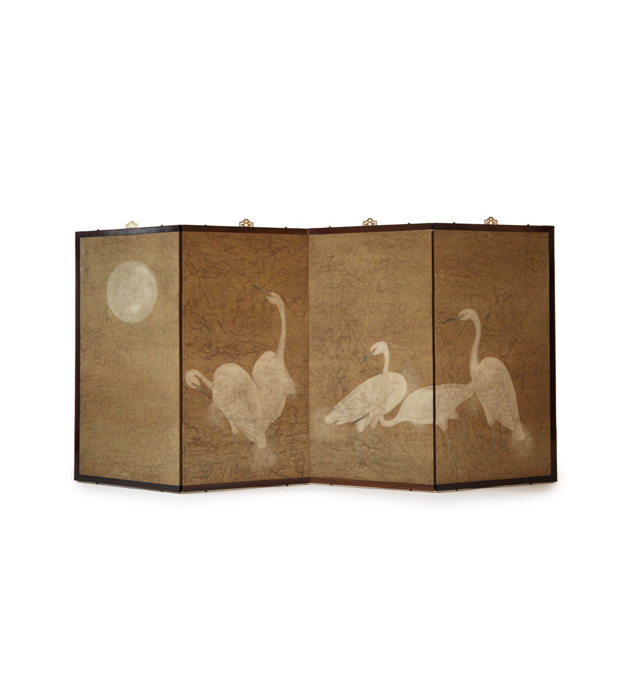 Japanese Moon and Cranes Makura-Byōbu, circa 1950s