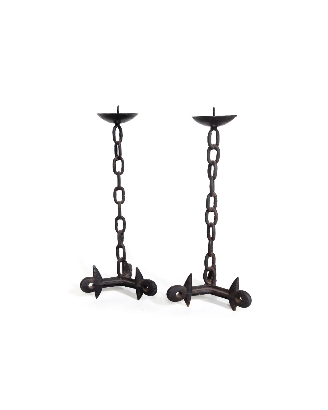 Pair of brutalist iron candle holders
